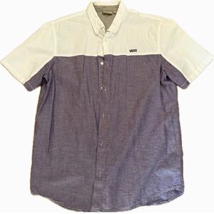 Vans Men’s Purple Short Sleeve Button Down Shirt, Size L